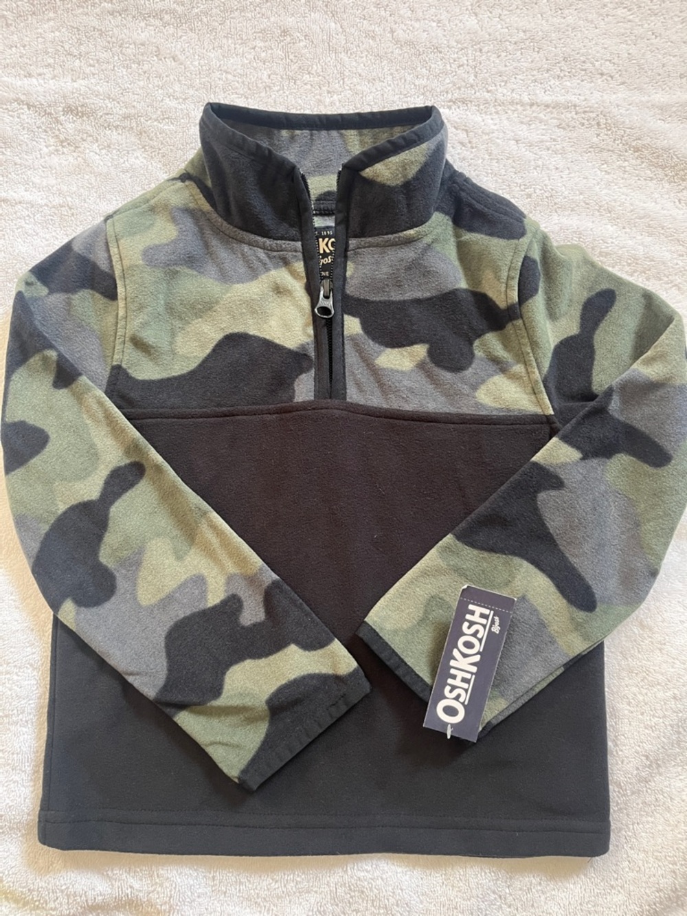 OshKosh B'gosh NWT 1/4 Zip Fleece Jacket Green Camo, Toddler Boys Size 5